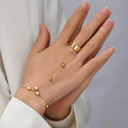 Miniatura 5 de Pulsera de anillo de cadena de oro esclavo de mano, pulsera de corazón para dedos, cadena de arnés de mano, joyería de moda para mujeres y niñas