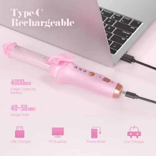Miniatura 4 de Bestauty Rizador inalámbrico pequeño de 1 pulgada, mini plancha de doble propósito, alisador de pelo y rizador 2 en 1, rizador de pelo inalámbrico