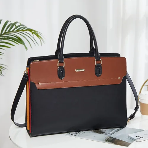 Miniatura 3 de Telena Bolsa de mano para laptop para mujer, bolsa de hombro de 15.6 pulgadas, maletín de cuero para mujer, bolsas de mano de gran capacidad 15.6