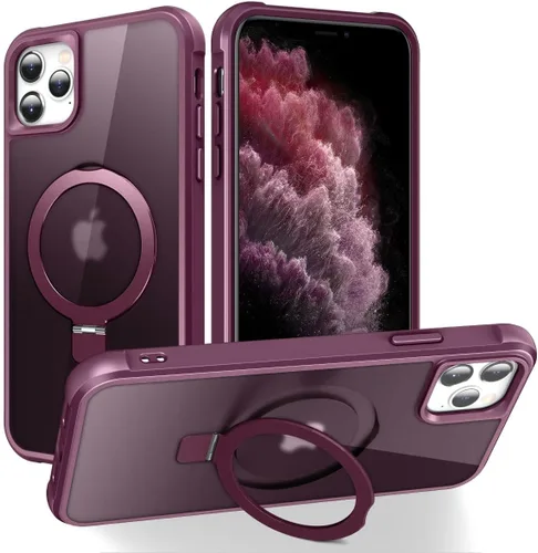 Miniatura 122 de CHAOFEnG Funda magnética compatible con iPhone 11 con soporte, prueba de caídas de grado militar, compatible con imán, anillo translúcido, parte