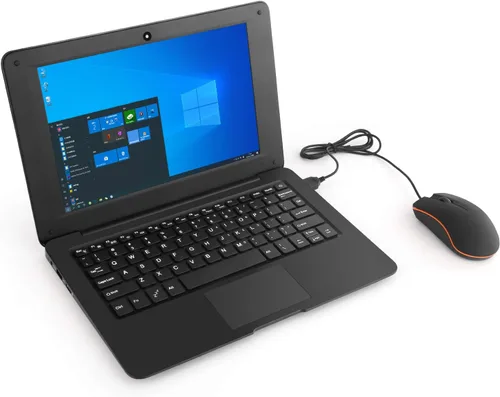 Portátil de 10,1 pulgadas en línea Aprendizaje ordenador portátil Windows 10 OS Preinstalado Quad Core 32GB Netbook HDMI Webcam Oficina Netflix Negro
