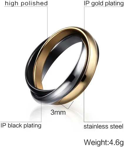 Miniatura 2 de VNOX Anillo de acero inoxidable para mujer, tricolor, entrelazado, para boda, compromiso