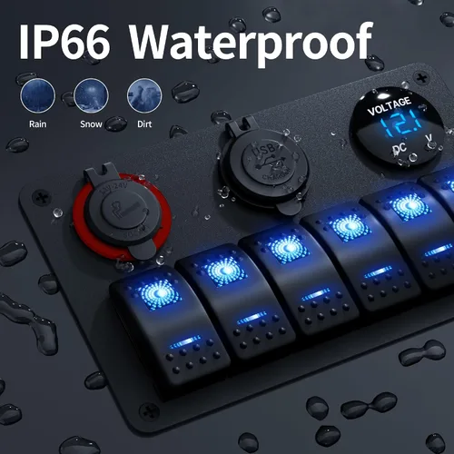 Miniatura 4 de RVBOATPAT Panel de interruptor marino de 6 bandas Panel de interruptor de barco impermeable Interruptor basculante de 12 V Panel de interruptor azul