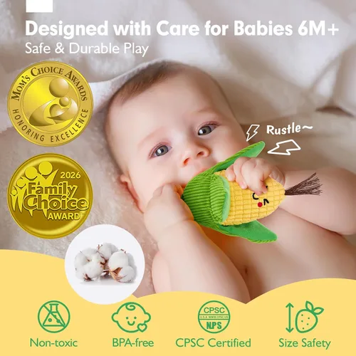 Miniatura 5 de Hahaland Juguetes sensoriales para bebés - 16 piezas Mi primera fruta Verdura Clasificación de color de alimentos de juego crujiente, sonajero