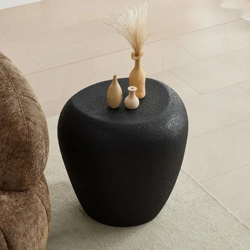 Miniatura 11 de Ø35.43'' Mesa de café redonda para sala de estar, moderna mesa de café en forma de tambor, material de fibra de vidrio, sin ensamblaje, beige