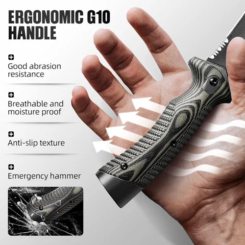 Miniatura 5 de ZUNE LOTOO Cuchillo táctico de hoja fija de espiga completa para hombres, cuchillo Bowie de 9.4 pulgadas con funda Kydex y mango G10, cuchillos