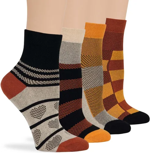 Miniatura 72 de 7BIGSTARS KINGDOM Women's Cotton Quarter Non-Binding Diabetic Fashion Socks-L-M-4 Pack-Multicolor
