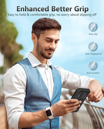 Miniatura 8 de FNTCASE Funda para Samsung Galaxy S23-Plus: Funda protectora resistente a prueba de golpes con funda de clip para cinturón y soporte Funda de Negro