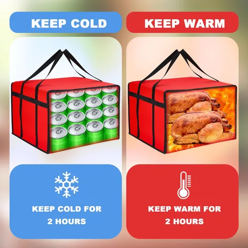 Miniatura 4 de Maxcheck 2 bolsas aisladas de entrega de pizza de 20 x 20 x 14 pulgadas, bolsas calentadoras de pizza reutilizables, aisladas, cajas enfriadoras