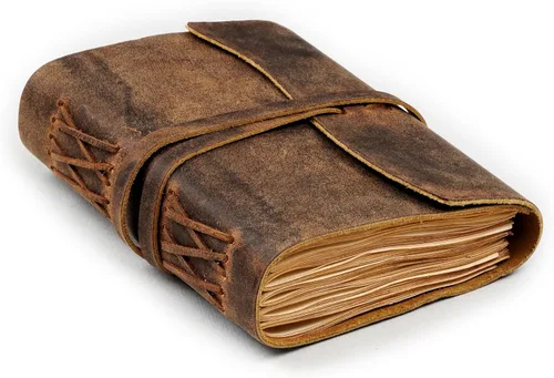 LEATHER VILLAGE Diario encuadernado en cuero, marrón rústico, 7 x 5 pulgadas, 220 páginas, diario vintage de papel en blanco para escribir, dibujar,
