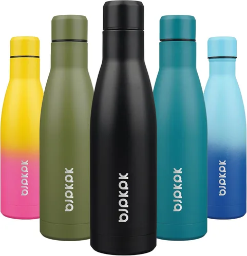 Miniatura 55 de BJPKPK Botellas de agua de acero inoxidable con aislamiento de 17 onzas, mantiene el frío y el calor, brillante oro rosa Oro rosa brillante
