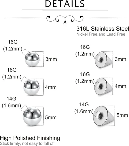 Miniatura 2 de Zolure - Anillos de imitación, anillos falsos para cejas, pernos de labret de labios falsos, bolas de reemplazo, puntas con 100 piezas de pegatinas
