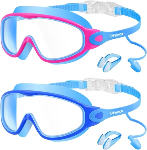 Miniatura 17 de Vvinca Gafas de natación para niños, con tapones para los oídos y clip para la nariz, visión amplia, antivaho y UV, para niños y niñas de 3 a 15 años