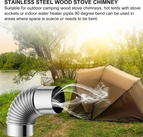 Miniatura 7 de Eagles Codo de tubo de estufa, 90 grados, codo de horno de 2 piezas, chimenea de acero inoxidable para acampar al aire libre, estufa de leña, tubo