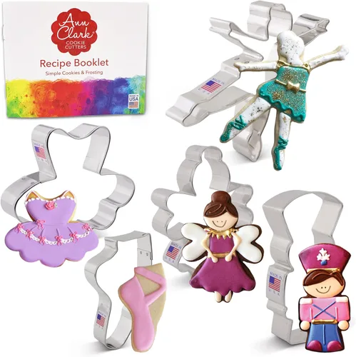 Miniatura 2 de Ann Clark - Juego de cortador de galletas de ballet cascanueces de 5 piezas, fabricado en Estados Unidos, cascanueces, hada de ciruela, bailarina