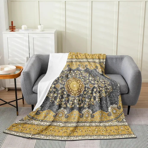Miniatura 25 de Erosebridal Manta Bohemia de Tiro 40x50 Pulgadas, Retro Azul Amarillo Degradado Rojo Floral Bohemio Tribal de Vellón, Vintage Antiguo Enrejado