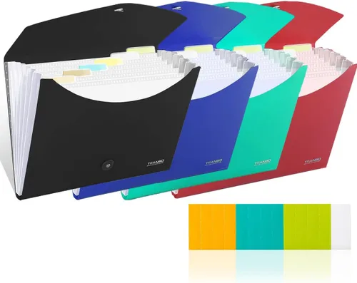 Paquete de 4 organizadores de archivos de acordeón con 7 bolsillos, tamaño carta TRANBO tamaño A4, carpeta de archivos expandible con pestañas de