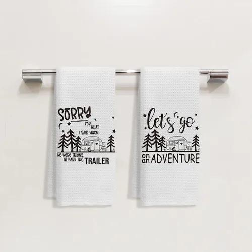 Miniatura 2 de Voatok Let's Go On an Adventure Happy Camper - Toalla de baño para campamento, regalo inspirador para campistas, juego de 4 toallas decorativas