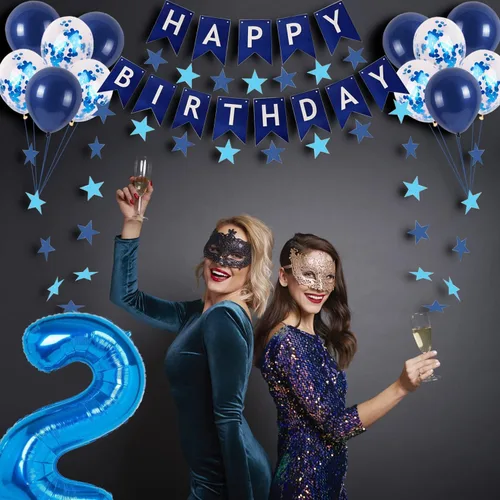Miniatura 3 de Decoraciones de fiesta de cumpleaños azul número 29 para hombres y mujeres, suministros de globos de feliz cumpleaños 29 con pancarta de feliz