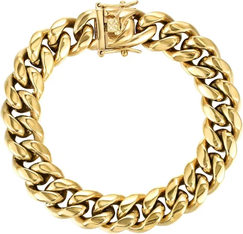 Gargantillabrazalete con cadena de eslabones cubanos pesados para hombre, de acero inoxidable grueso chapado en oro de 14 quilates, disponible en
