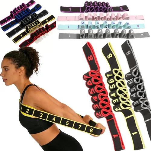 Banda de resistencia de fitness para estiramiento y yoga, banda de resistencia de yoga ajustable de 8 segmentos con asas para brazos, ejercicio de