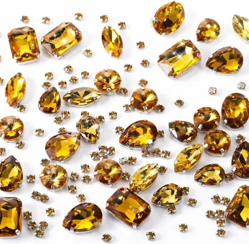 Miniatura 20 de WILLBOND 156 piezas de diamantes de imitación para coser con garra, diamantes de imitación de cristal con base plana, gemas con engaste de metal