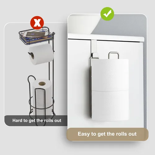 Miniatura 5 de Soporte de papel higiénico con almacenamiento extra de 4 rollos de papel higiénico, soporte de pared sobre el tanque, soporte de papel higiénico
