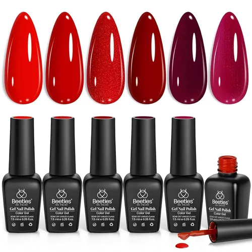 Miniatura 56 de Beetles - Juego de esmalte de uñas de gel de 6 colores, ojo de gato plateado, gel transparente rojo, rosa, amarillo, verde, negro, con efecto