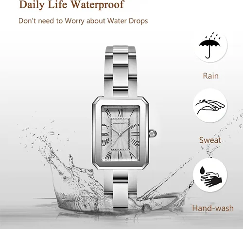 Miniatura 4 de RORIOS Reloj analógico de cuarzo para mujer, con correa de acero inoxidable, impermeable, retro, cuadrado, reloj elegante para mujer