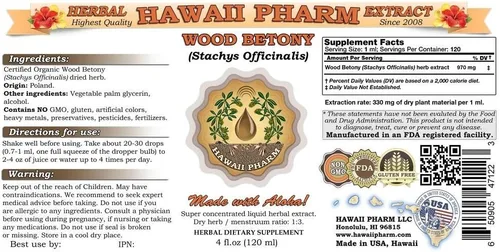 Miniatura 2 de Extracto líquido de betony de madera, tintura orgánica de Stachys Officinalis (Stachys Officinalis), suplemento a base de hierbas, Hawaii Pharm