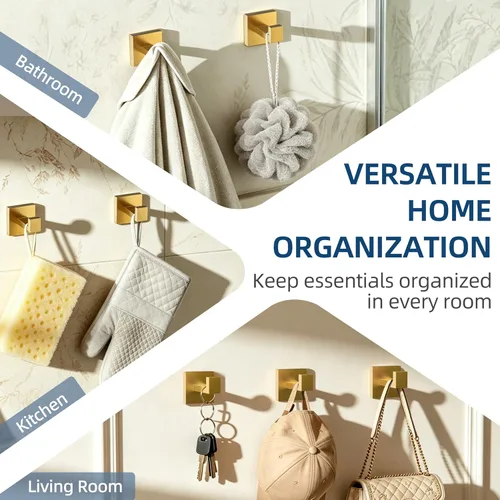 Miniatura 7 de Ruacq Towel Hooks for Bathrooms, Heavy Duty Stainless Steel Square Bathroom Hooks, Wall Mounted Towel Hanger for Robe & Coat, Ideal for Kitchen