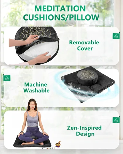 Miniatura 3 de Juego de cojín de meditación Hihealer grande de terciopelo para piso y cojín de yoga tibetano tradicional para adultos Zafu con relleno de trigo