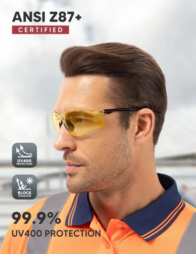Miniatura 2 de Paquete de 3 lentes de seguridad tintados ámbar: lente de policarbonato antiarañazos con certificación ANSI Z87.1, protección UV para construcción