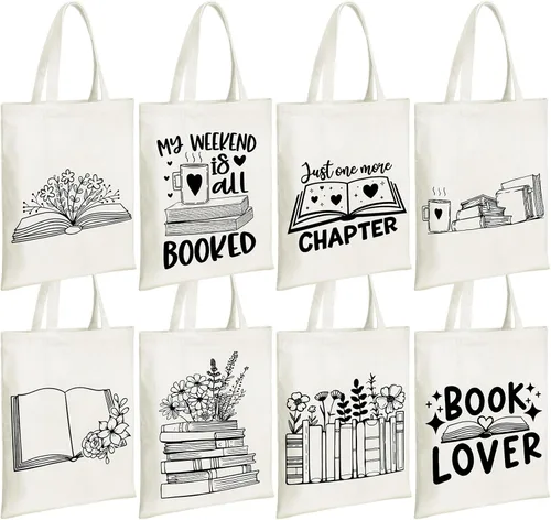 Sweetude 8 bolsas de lona a granel para amantes de los libros, regalos de club para amantes de los libros, bibliotecario, lector de libros, regalo