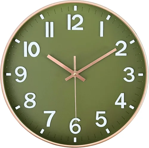 AIRUIFU Reloj de pared silencioso de 8 pulgadas, funciona con pilas, reloj analógico para oficina, hogar, cocina, dormitorio, sala de estar (verde