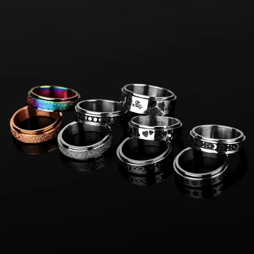 Miniatura 5 de DICOINA 9Pcs Stainless Steel Fidget Rings for Women Men Spinner Anxiety Rings Moon Star Matching Rings Wedding Promise Band Rings Size5-10