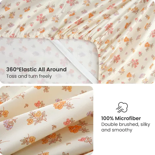 Miniatura 25 de Viviland Juego de sábanas de 3 piezas con estampado botánico de mariposas y flores rosas y moradas, sábanas de microfibra suave y transpirable