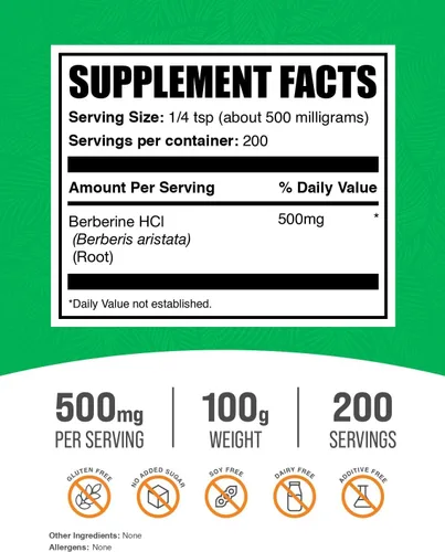 Miniatura 2 de BulkSupplements. com Berberina HCl Powder - Berberina 500mg - Suplementos digestivos - Suplementos de vesícula biliar - Suplemento de ayuno
