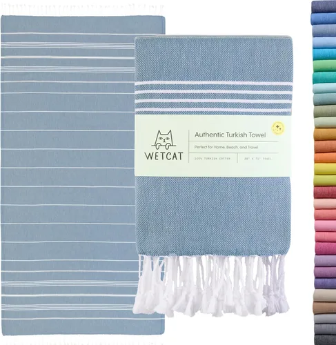 Miniatura 35 de WETCAT Toalla de playa original turca (39 x 71) – Peshtemal prelavado, 100% algodón, muy absorbente, de secado rápido y ultra suave, seguro