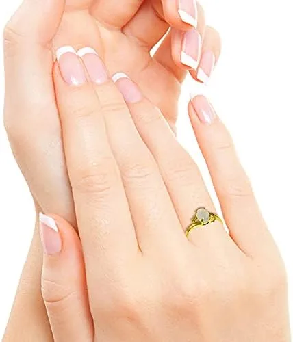 Miniatura 4 de Galaxy Gold GG Anillo de oro amarillo sólido de 14 quilates con forma ovalada Ópalo natural GRADO AAA