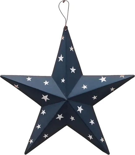 Miniatura 8 de Decoración patriótica de pared de metal con estrella de granero para interiores y exteriores, decoración primitiva, adornos de estrella para el 4