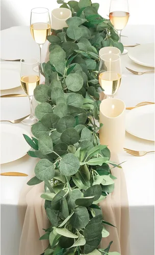 Miniatura 10 de Guirnalda de Eucalipto de 6 Pies, Enredaderas de Vegetación Artificial de Hiedra Tupida Mejorada con Flores Gypsophila y Hojas de Sauce