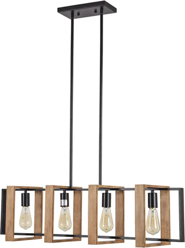 Miniatura 10 de Lámpara colgante de comedor de granja, para isla de cocina, rústica, 4 luces, madera y metal negro, lámpara rectangular para colgar en el techo