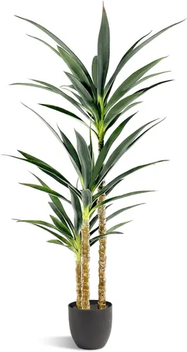 Waoops Árbol artificial de agave artificial de 4.7 pies con 3 cabezas en maceta de plástico, árbol falso para decoración del hogar, decoración de