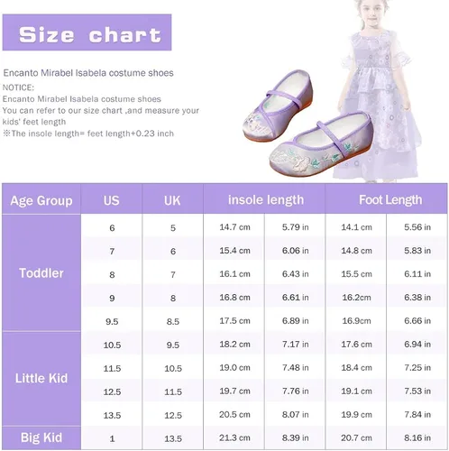 Miniatura 3 de Encanto Costume Shoes for Girls Gorgeous Mary-Jane Ballet Pumps Comfortable Low Heel Round Toe Flats Floral Embroidery Shoes