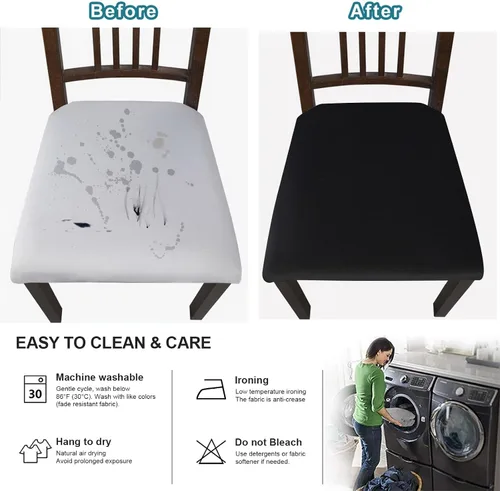 Miniatura 8 de SearchI - Juego de 4 fundas elásticas de asiento, suaves, extraíbles y lavables, para sillas de comedor, fundas protectoras de asiento de comedor