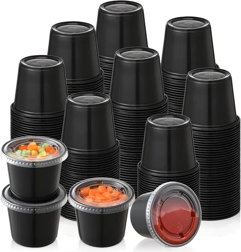 Miniatura 10 de AOZITA 60 juegos – Vasos de gelatina de 2 onzas, tazas de porciones con tapas, pequeños recipientes de plástico con tapas, vasos herméticos