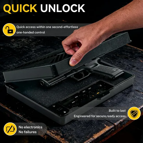 Miniatura 3 de Caja fuerte para pistola de mano, cerradura mecánica con candado TSA, caja de bloqueo de pistola montada de acceso rápido para mesita de noche