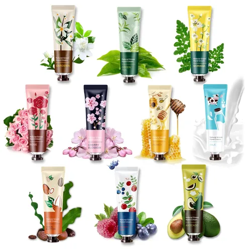 Paquete de 10 cremas de manos para manos agrietadas, loción de manos con fragancia botánica natural, mini crema de manos para trabajar manos secas,