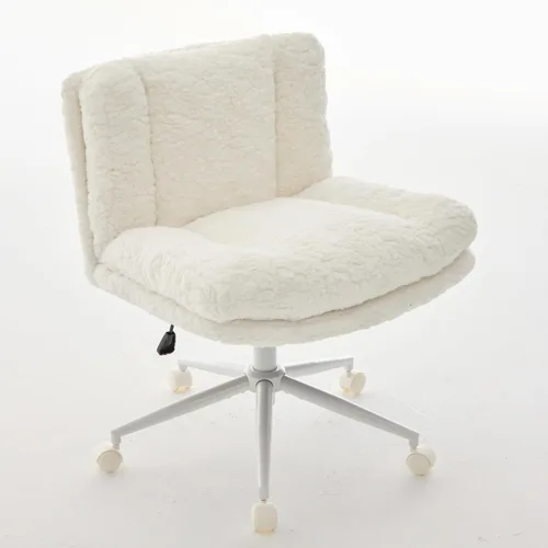 Miniatura 18 de Silla de escritorio de piel sintética con base de metal blanco, silla de oficina giratoria ajustable con ruedas, cómoda silla de maquillaje